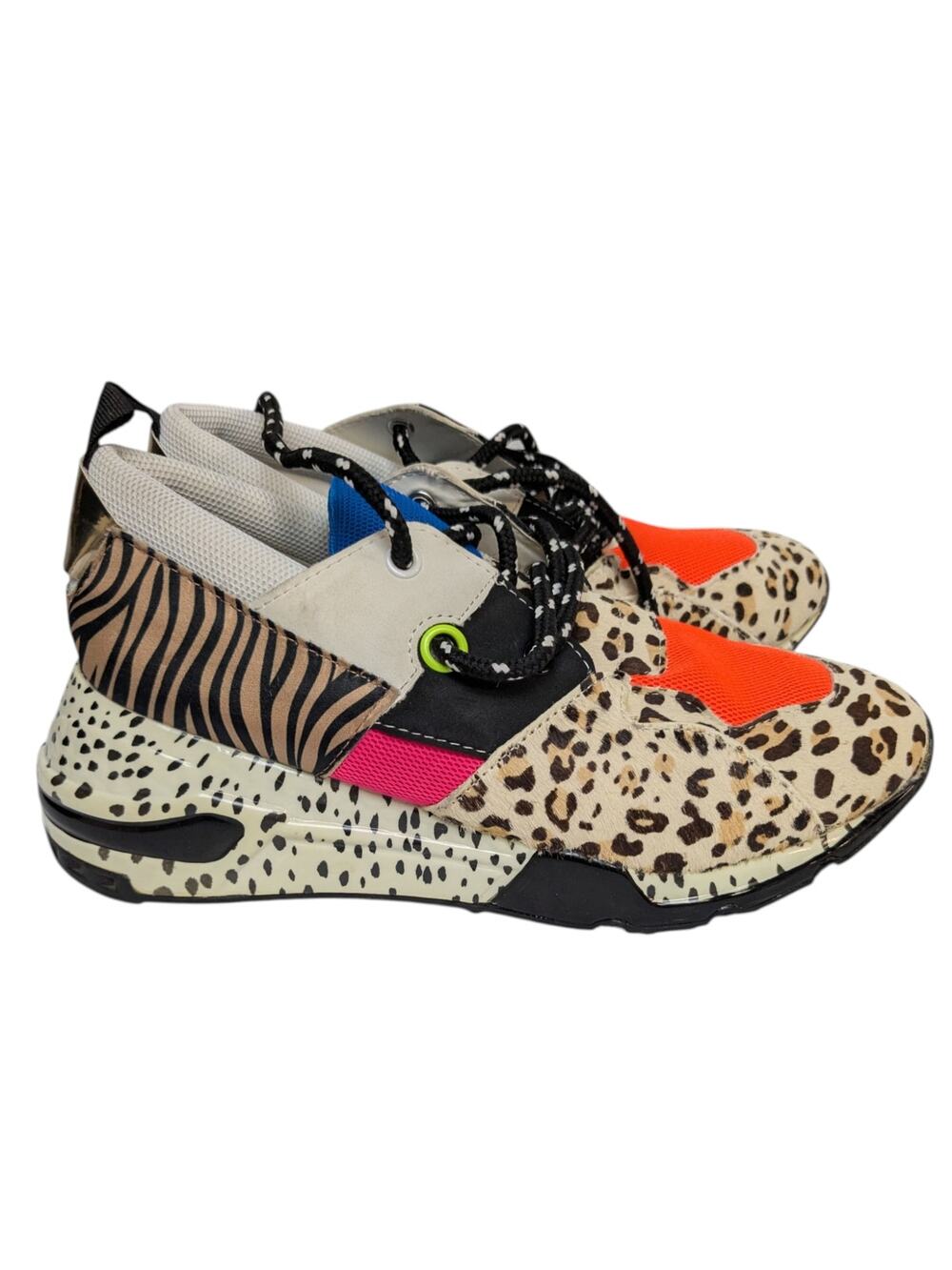 Steve Madden Cliff Leopard Wedge Sneakers Fabric/Cow Hair Leather US Womens 9.5M